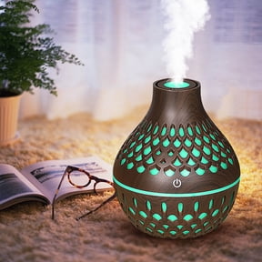 FHBVT Mini Wood Grain Aroma Diffuser 300ML Ultrasonic Cool Mist Humidifier 7 Color LED Lights Quiet Essential Oil Diffuser for Home Office Desk Bedroom Yoga Spa Study Relaxation Decor