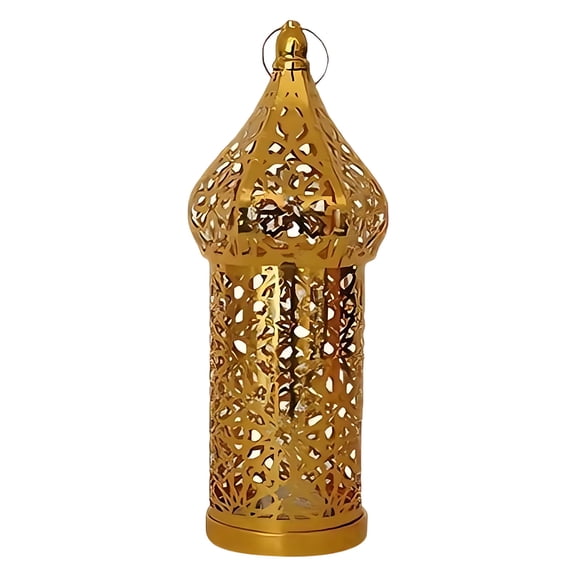 FHBVT Moroccan Metal Lantern Decor Golden Hollow Glim Design Freestanding Hanging Sturdy Base Intricate Patterns for Home Courtyard Ramadan Eid Wedding Boho Themed Party Decorations Daily Home Decor