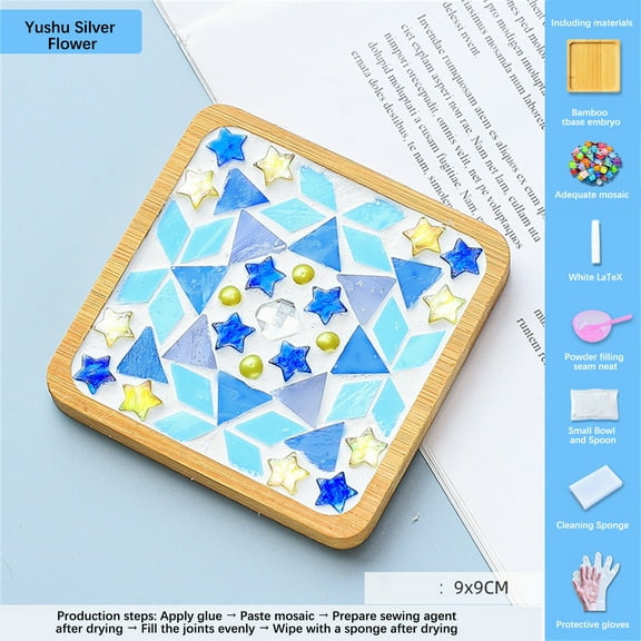 FHBVT Mosaic Tile DIY Craft Kit Wooden Coaster Complete Tools Colorful Mosaic Stress Relief for Home DIY Handmade Activity Birthday Christmas Holiday Gifting Art Craft Decoration Party Favors