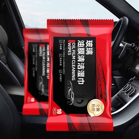 FHBVT Multi Functional Oil Film Cleaning Wet Wipes 5 Packs 50ml 10 Sheets Per Pack Water-Free For Car Windshield Rearview Mirror Bathroom Office Glass Oil Film Family Portable Hygienic Cleaning Wipes