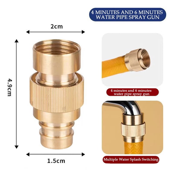 FHBVT Outdoor Garden Tap Kit Brass Hose Connector Adaptor Fittings with Multi Spray Modes Direct Shower Nozzle Rust Proof Watering Tool for Lawn Flowerbed Vegetable Herb Garden Plumbing Irrigation