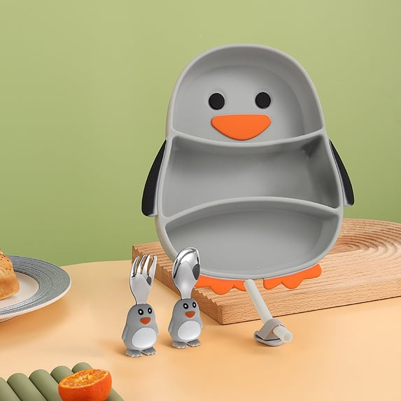FHBVT Penguin Themed Tableware Set for Kids Suction Plate Fork Spoon Straw BPA-Free Safe Fun Dining Set with Adorable Penguin Shape,Perfect for Toddlers Easy to Clean Dishwasher Safe Ideal Mealtime