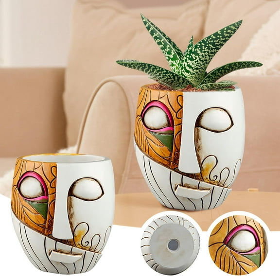 FHBVT Personalized Face Pattern Resin Flower Pot Design Organizer For Unique Artistic Style Indoor Outdoor Decoration Housewarming Birthday Gift Living Room Patio Garden Home Greenery Decor Planters