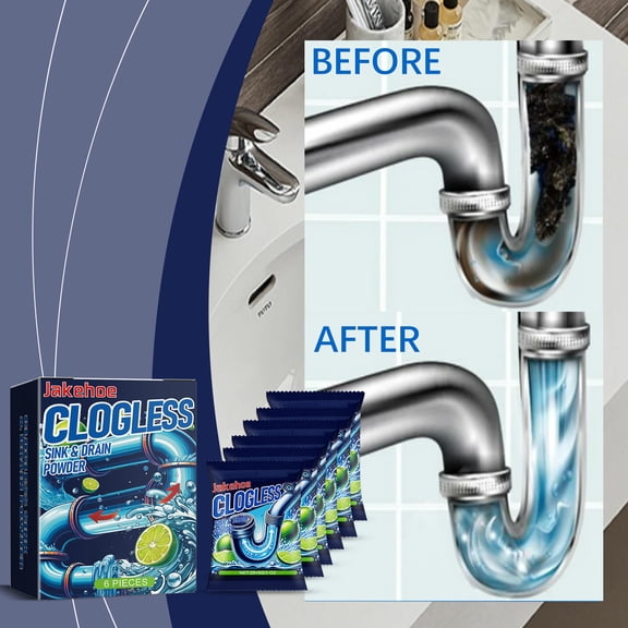 FHBVT Pipe Dredging Powder, Strong Dissolving Sewer Cleaning Powder for Blockages, Grease & Hair Remover, Safe & Environmentally Friendly, Deodorizes & Clears Clogged Pipes, Easy to Use at Home