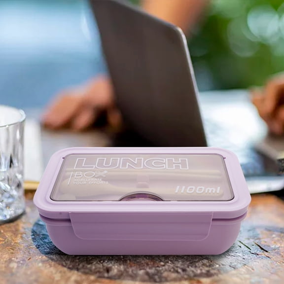 FHBVT Plastic Bento Lunch Box Sealed Compartment, Microwave Safe Food Container with Leak-Proof Lock for Meal Prep, Ideal for School, Office, and Travel Lunches with Convenient Built-in Cutlery