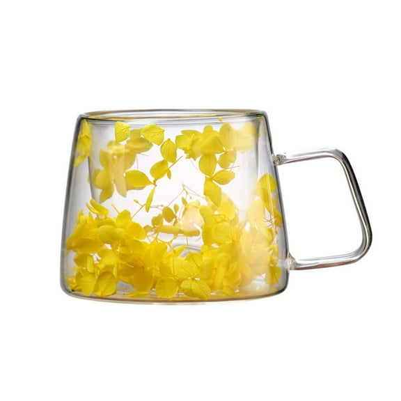 FHBVT Preserved Flower Mug, 200ml Floral Glass Double Wall Insulated Mug, Elegant Tea and Coffee Mug with Suspended Flowers, Ideal for Gift Giving, Home Decor, and Special Occasions