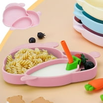 FHBVT Rabbit Shaped Silicone Divided Dinnerware Set, Non-Slip Multifunctional Kids Tableware, Easy to Clean, Dishwasher & Microwave Safe, 8.26" x 5.9" Plate, Perfect for Meals & Snacks