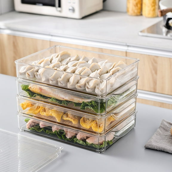 FHBVT Refrigerator Organizer Bins – Clear Plastic Storage Bins for Fridge, Freezer, Kitchen Cabinet, Pantry, and Office Organization, Stackable, Space-Saving Design, 23x20.5x5.5cm