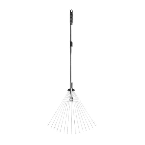 FHBVT Retractable Garden Leaf Rake Carbon Steel Round Rake Head Stainless Steel Telescopic Handle Adjustable Width Non Slip Grip for Yard Lawn Garden Grass Leaf Debris Cleaning Gardening Hand Tool
