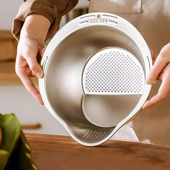 FHBVT Rice Washer Strainer Bowl, 4-in-1 Stainless Steel Drainer for Quinoa, Vegetables, Beans & Pasta, Ideal for Kitchen, Meal Prep, or Washing Grains, Convenient, Durable, and Easy to Use