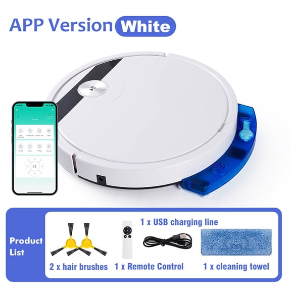 FHBVT Robotic Vacuum Mop Cleaner APP Voice Remote Control Self-Charging Strong Suction Smart Navigation 90 Mins Runtime for Pet Hair Carpet Hard Floor Wooden Floor Smart Home Cleaning Device