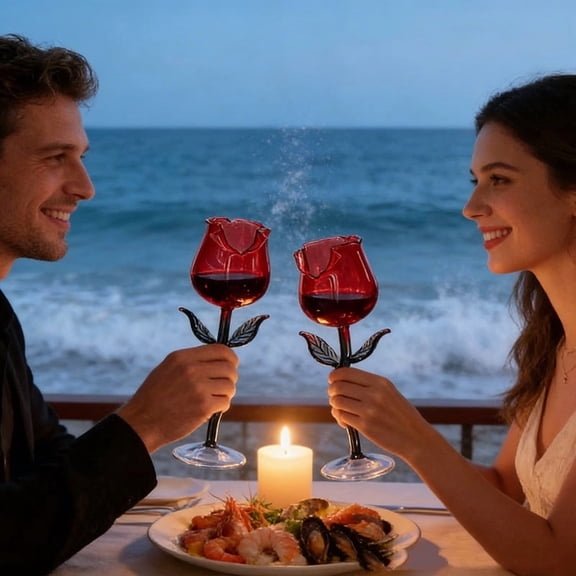 FHBVT Rose Shaped Red Wine Glass High End Tall Cup Transparent Romantic Ornamental High Foot Stable Grip Moderate Capacity for Home Kitchen Bar Dinner Party Wine Tasting Red Wine Baijiu Drinks Table