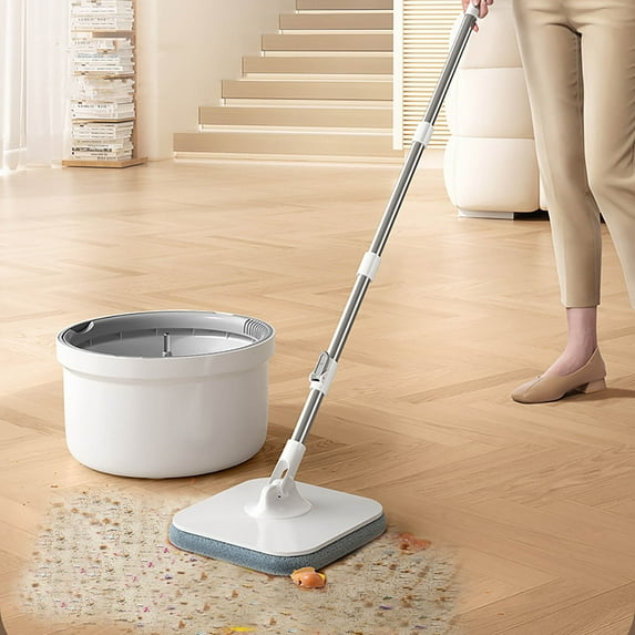 FHBVT Rotating Mop Bucket Set, Automatic Water Spray System, Clean Dirty Water Separation, Built-in Brush for Hair Removal No Hand Washing Required Efficient Floor Cleaning Solution for Home Office