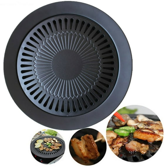 FHBVT Round Iron Korean BBQ Grill Non Stick Pan Portable Outdoor Cooking Set No Burn Flare Ups Easy Carry Cast Iron Griddle Grill Stove Top Camping Picnic Backyard Barbecue Party Cooking