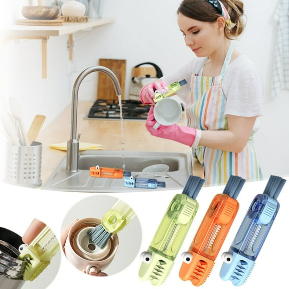 FHBVT Small Cup Lid Brush, 3-in-1 Cup and Straw Cleaning Tool for Water Bottles, Milk Bottles, Teapots, and More, Easy to Use with Hanging Hole for Convenient Storage