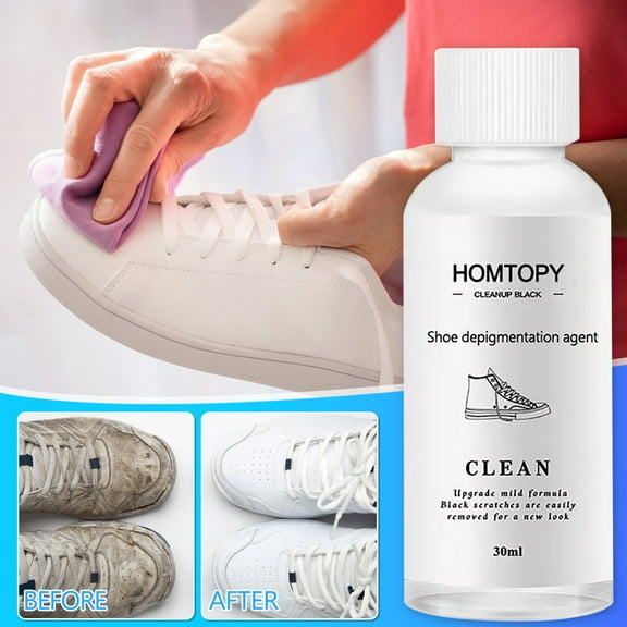 FHBVT Small White Shoe Remover - 30ml Cleaner for Sneakers, Leather Shoes, Canvas, Fabric, Scratch Remover, Black Paint & Print Cleaner, Easy to Use with Soft Brush Head