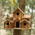 thumbnail image 1 of FHBVT Solid Wood Hummingbird Birdhouse 6 Large Separate Rooms with Cleaning Door 2 Installation Ways Rustic Castle Design Weather-Resistant Rot-Proof for Wren Tree Swallow Outdoor Hanging Bird Feeder, 1 of 9