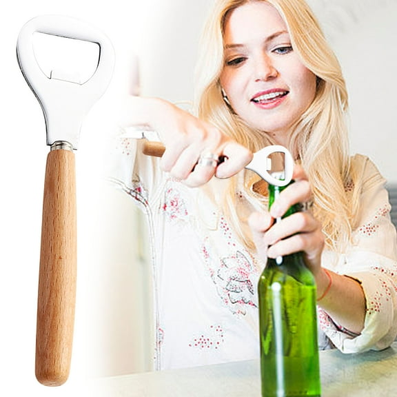 FHBVT Stainless Steel Bottle Opener With Wooden Handle Ergonomic Grip Versatile Bottle Fit Easy Clean for Home Bar Party Picnic Camping Beverage Opening Kitchen Bar Accessory Decor