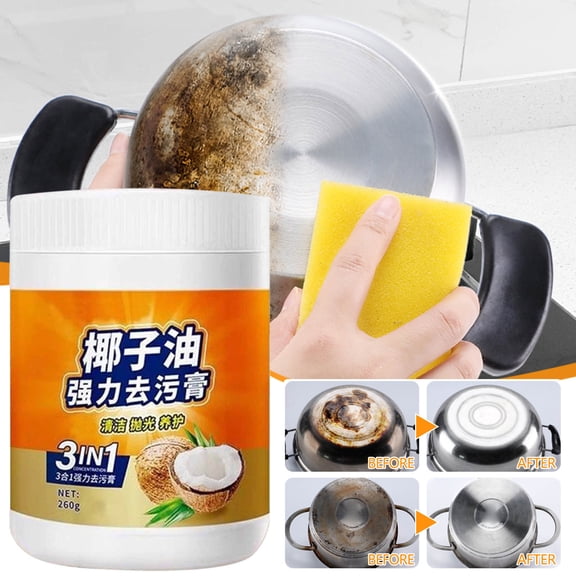 FHBVT Stainless Steel Cleaner 260G Coconut Oil Base Multi Purpose Kitchen Degreaser Strong Grease Stain Remover Shine Restorer Safe Formula For Stove Sink Countertop Tiles Appliances Bathroom Use