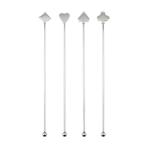 FHBVT Stainless Steel Cocktail Stir Sticks Set of 4 Reusable Mixing Bar Drink Stirring Stick for Cocktail Coffee Beverage Easy to Clean Durable Stainless Steel Bar Tools for Parties