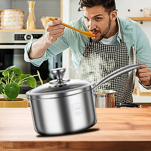 FHBVT Stainless Steel Milk Pot, Multi-Function Soup Pot for Frying, Boiling, Steaming with Heat-Resistant Handles, Versatile Pot for Cooking Baby Food Household Use All Stoves Including Induction