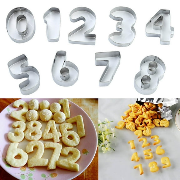 FHBVT Stainless Steel Number Character Cake Cutting Mould Set of 9, Ideal for Baking Cakes Cookies Chocolate Fruits Reusable, Non-Stick, Microwave and Dishwasher Safe, Perfect for Personalized Cakes