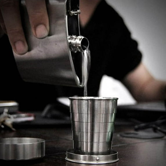 FHBVT Stainless Steel Travel Telescopic Shot Glass, Collapsible Pocket Cup with Leak-Proof Design, Compact and Portable for Camping, Hiking, Travel, and Emergency Hydration on the Go