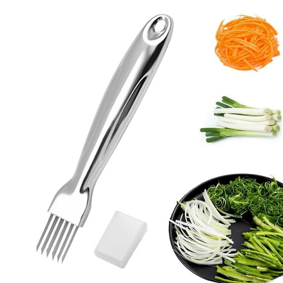 FHBVT Stainless Steel Vegetable Cutter – Multi-Function Shredding Knife with 6 Blades for Even Cutting of Scallions, Zucchini Carrots and More, Safe Durable Easy to Clean, Ideal for Home Kitchens