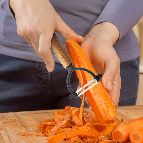 FHBVT Stainless Steel Wood Handle Paring Knife Multi-Functional Vegetable Peeler Potato Grater Silk Cutter Ergonomic Grip Sharp Rust-Resistant Blade Easy Clean Dishwasher Safe Kitchen Cutting Tool