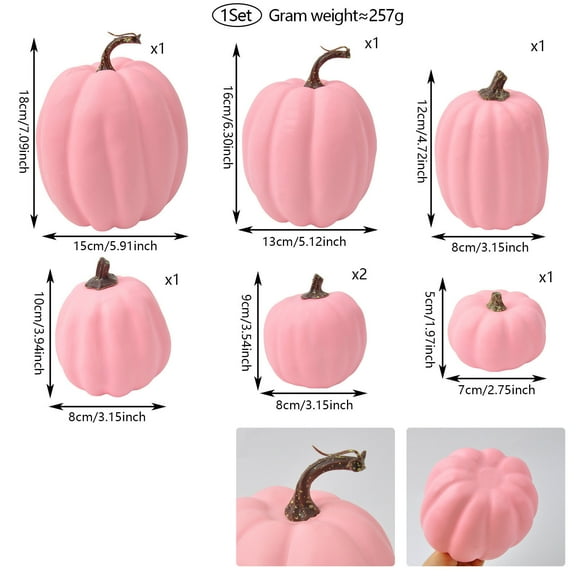 FHBVT Thanksgiving Simulation Pumpkin Set 7 Pieces, Artificial Foam Large Pumpkins with Frost Effect Realistic Lifelike Appearance, DIY Painting Holiday Fall Festival Halloween Party Kitchen Store