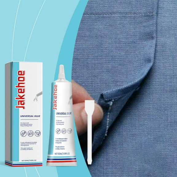 FHBVT Transparent Fabric Adhesive Patch – 50ml Strong, Washable, and Clear Fabric Glue for Seamless Repairs on Clothes, Craft Projects, and DIY Uses, Includes Squeegee for Easy Application