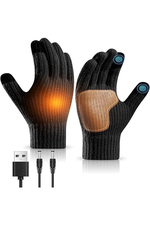 USB Heated Knitted Gloves Touchscreen Compatible Windproof Zipper Cuff Anti-Slip Palm For Driving Running Indoor Outdoor Winter Cold Weather Christmas New Year Warm Accessory