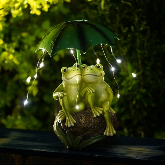 FHBVT Umbrella Couple Frogs Solar Garden Light Whimsical Cartoon Design Solar-Powered Auto On/Off Weather-Resistant Durable Resin for Garden Yard Balcony Patio Outdoor Decorative Ornament Solar Light