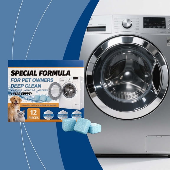 FHBVT Washing Machine Cleaner Tablets 12Pcs Deep Clean Washer Tablets for HE Front Load Top Load Washers Pet Odor Eliminator Pet Hair Dissolver Septic Safe Extends Washer Lifespan Laundry Tub Cleaner
