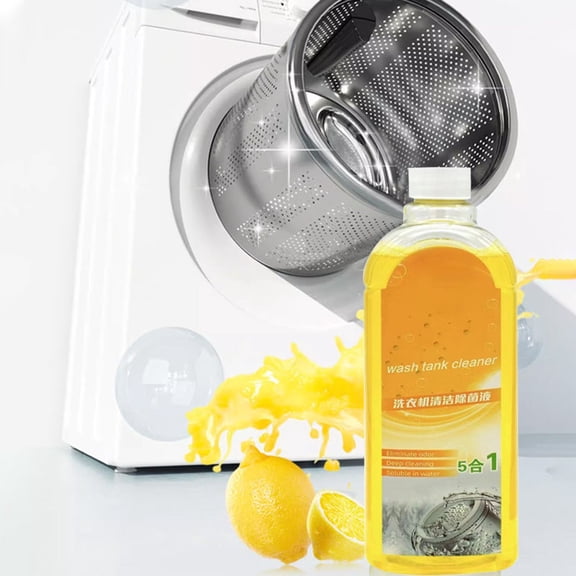 FHBVT Washing Machine Drum Cleaner Liquid 500ml Lemon Scent Laundry Washer Tank Cleaner Odor Neutralizing Deep Cleaning Gentle on Machine Parts for All Automatic Front Top Load Washing Machines