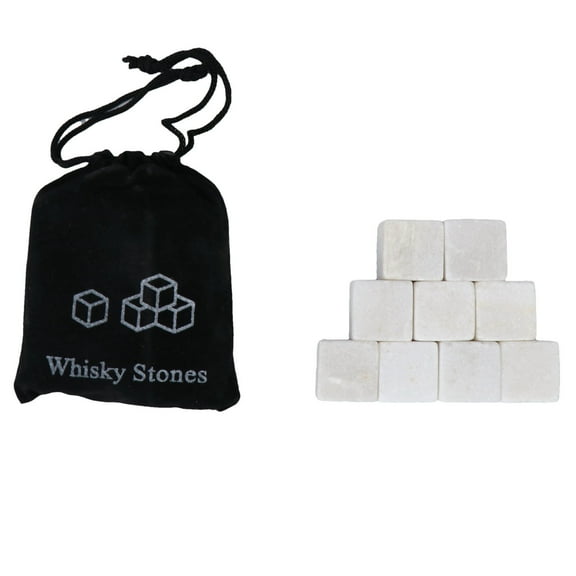FHBVT Whiskey Stones Gift Set of 9, Reusable Chilling Stones with Velvet Pouch, Keep Drinks Cold Without Dilution, Ideal for Whiskey Cocktails Soft Drinks Juices Coffee, Home Bar Barware Party Decor