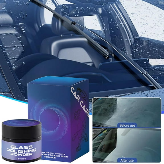 FHBVT Windshield Glass Polishing Cleaner Powder Multifunctional Rain Repellent Scratch Remover Anti-Fog Transparent Window Care for Car Glasses Lenses Mirrors Vehicles Home