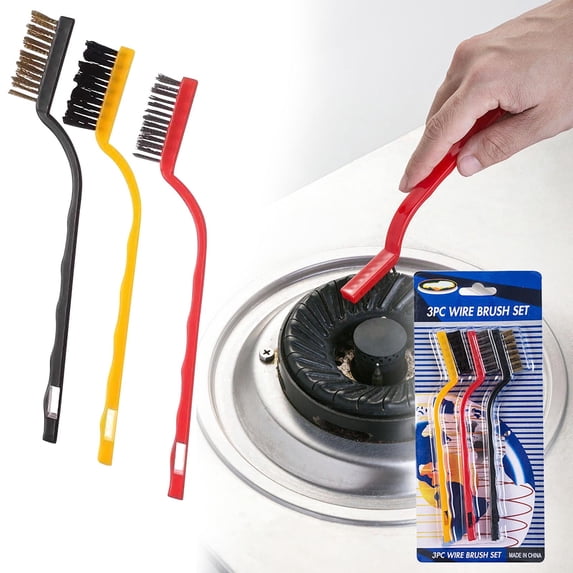 FHBVT Wire Brush Set, 3-Piece, Brass Nylon Steel Brushes, Ideal for Rust Removal Paint Stripping Detail Cleaning of Various Materials, Perfect for Household, Automotive Industrial Applications