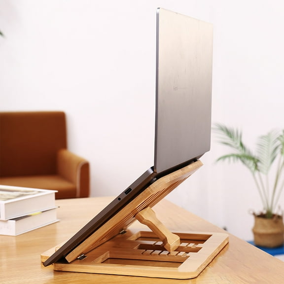 FHBVT Wooden Laptop Stand, Adjustable Foldable Desk Stand for Laptops, Ergonomic Tilt for Improved Posture and Heat Dissipation, Compact and Space-Saving for Home Office or Study Desk Use