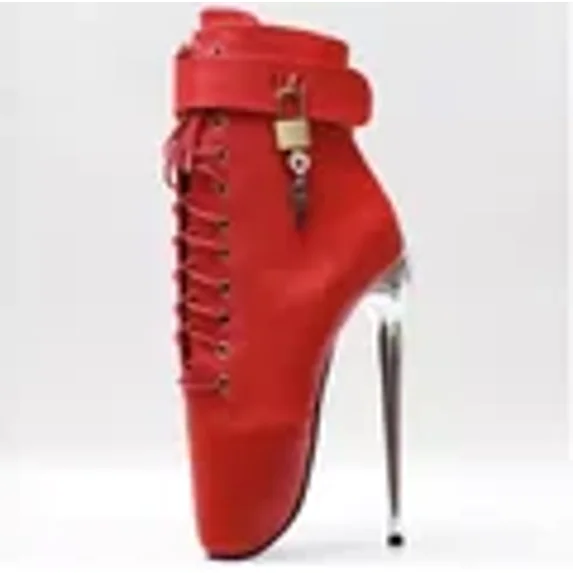 FHC New Novelty Stiletto High Heels Ballet Boots,Fetish Cosplay Shoes,Lock Wrap Strap Ankle Botas,18cm/7 inches,Stock,Big Size (Red matte,38)