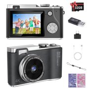 MHCABSR Compact Digital Camera, 48 MP, CCD Image Sensor, with 16x Digital Zoom, Built-in Flash, Includes 32GB Card, Black