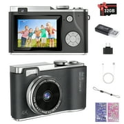 MHCABSR Compact Digital Camera, 48 MP, CCD Image Sensor, with 16x Digital Zoom, Built-in Flash, Includes 32GB Card, Black