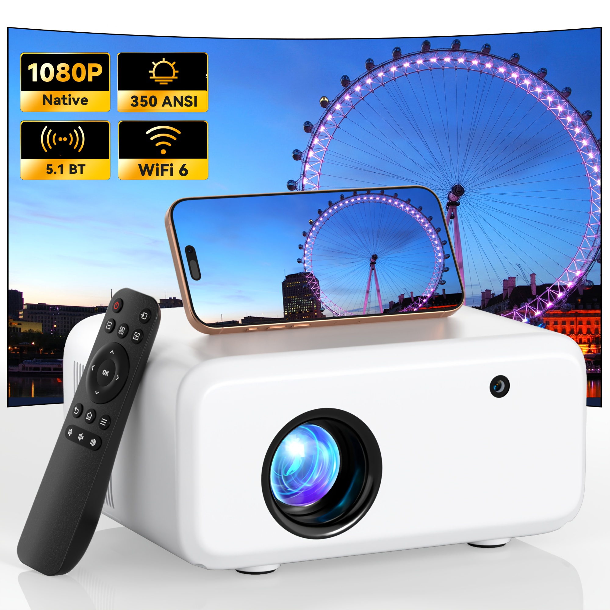 FHD 1080P Native Portable Video Projector 4K Support WiFi Mirror Screen ...