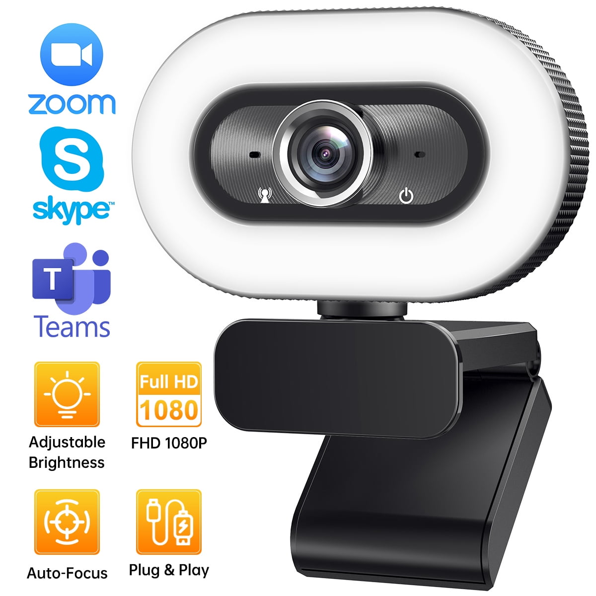 1080P HD Webcam with Adjustable Ring Light, Mic, and Autofocus for  Streaming and Video Chatting | Compatible with Windows, Mac, Xbox, and  Popular