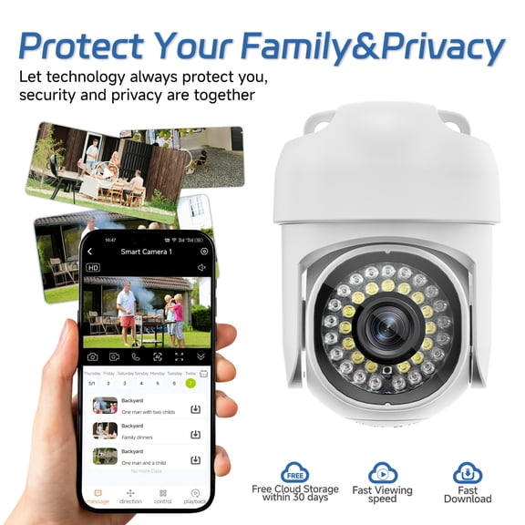 FHD Dome Security Camera, 360° Auto Tracking, Color Night Vision, Two-Way Audio, SD/Cloud Storage, Smart Alarm, Indoor Home Office Pet Monitor (1-2 Pack)