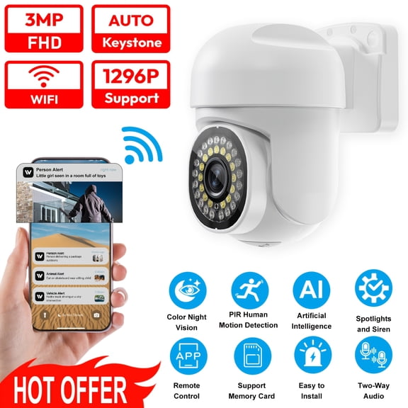 FHD Wireless Security Cameras for Home Wireless with 2-Way Talk, Color Night Vision, AI Detection & 911 Aler Monitor Halloween Tricks, Thanksgiving Travel & Secure Christmas Deliveries