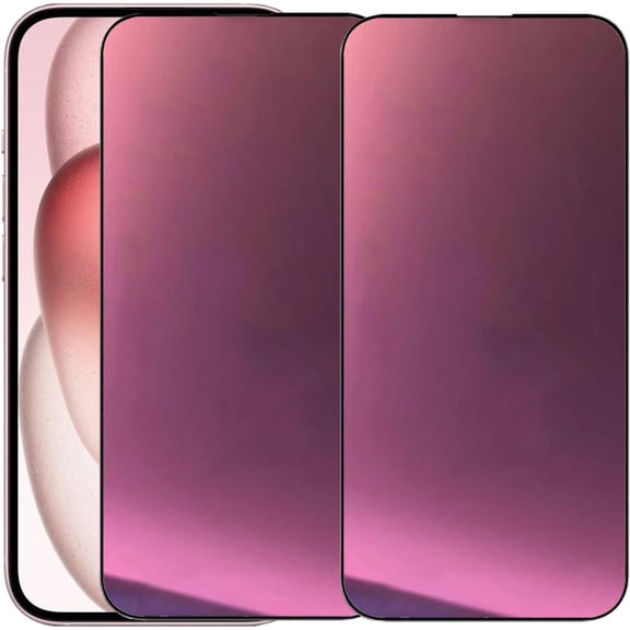FHDFHD 2 Pack Anti-Blue Tempered Glass Mirror Screen Protector Film for iPhone 15 Plus/iPhone 16 Plus 6.7 inch Purple