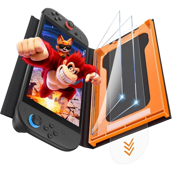 FHDFHD 2-Pack Screen Protector for Nintendo Switch 2 [2025 Upgrade] with Easy-Fit Alignment Tray, 9H Hardness Accessories, Bubble-Free, Ultra HD Clear & Anti-Scratch, Case & Dock Friendly