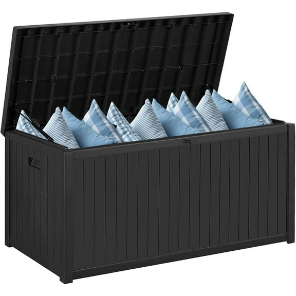 FHFO 120 gal Outdoor Storage Box,Waterproof Plastic Deck Box Bin for Backyard Lockable-Black