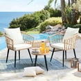 thumbnail image 1 of 3 Piece Patio Bistro Set,Outdoor Wicker Apartment Balcony Furniture Sets, Rattan Table and Chairs Set of 2 for Porch Backyard Lawn Poolside Deck, Beige, 1 of 12